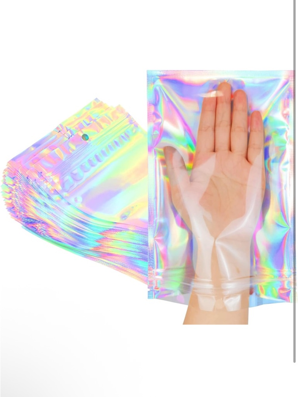 Set of 15 holographic resealable mylar zip pouches 6x9in